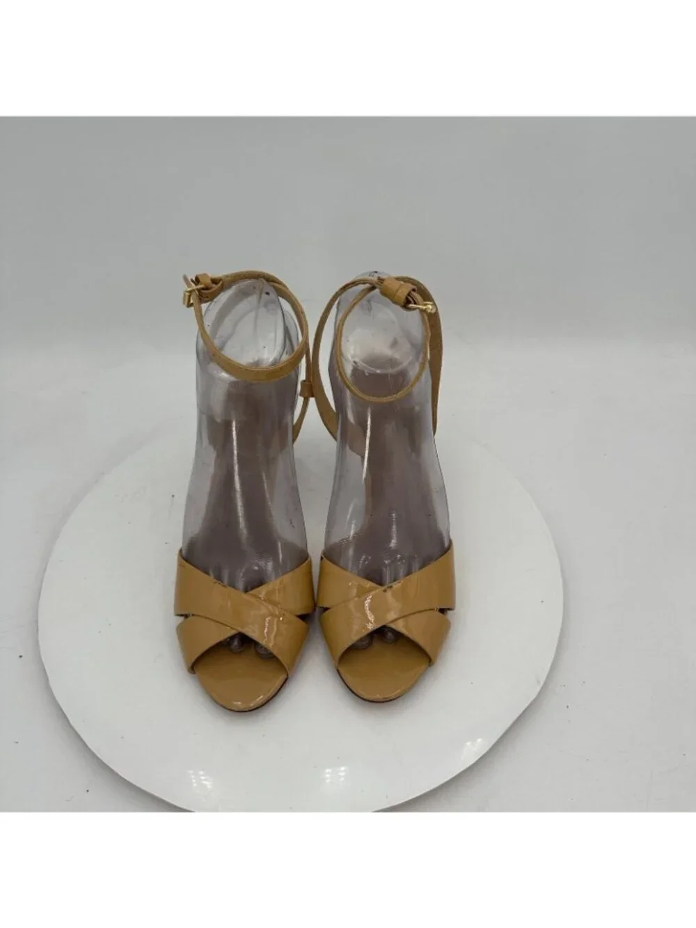 Tory Burch Tania Women Size 6M Tan Patent Leather Ankle Strap Heel Sandal